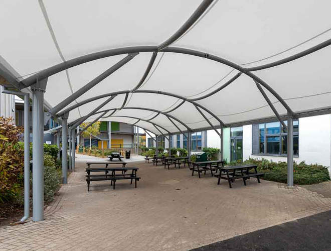 Canopies providing extra space for year group bubbles are now available on finance!
